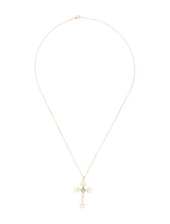 Necklace 18K Emerald Cross Pendant Necklace