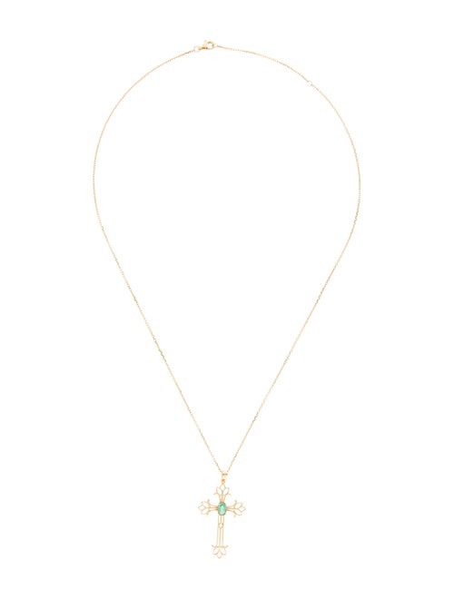 Necklace 18K Emerald Cross Pendant Necklace