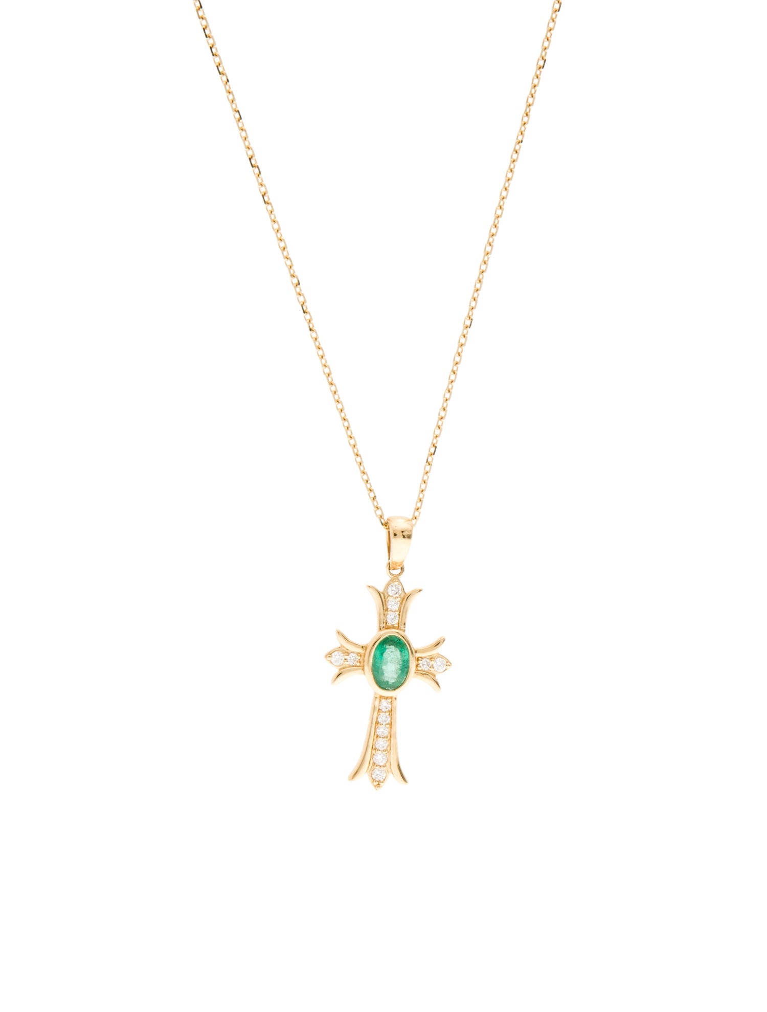 Necklace 18K Emerald & Diamond Cross Pendant