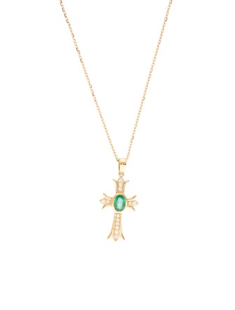 Necklace 18K Emerald & Diamond Cross Pendant Necklace