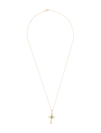 Necklace 18K Emerald & Diamond Cross Pendant Necklace