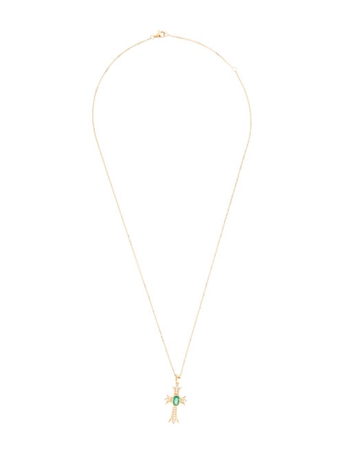 Necklace 18K Emerald & Diamond Cross Pendant Necklace