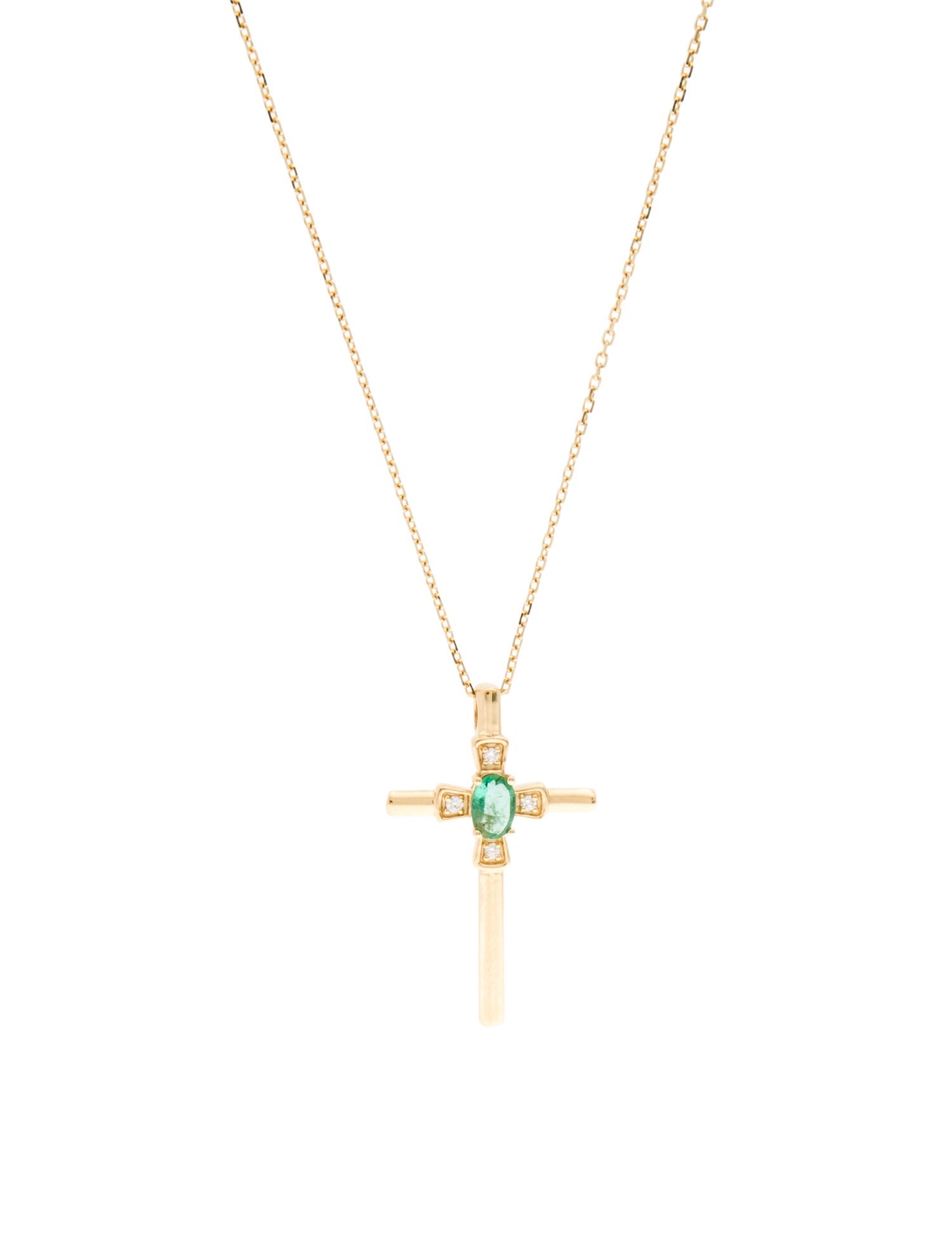 Necklace 18K Emerald & Diamond Cross Pendant