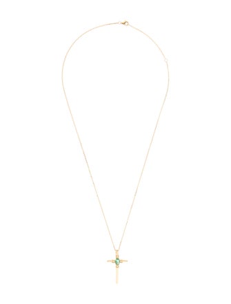 Necklace 18K Emerald & Diamond Cross Pendant Necklace