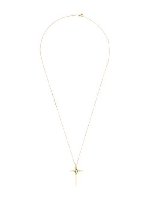 Necklace 18K Emerald & Diamond Cross Pendant Necklace