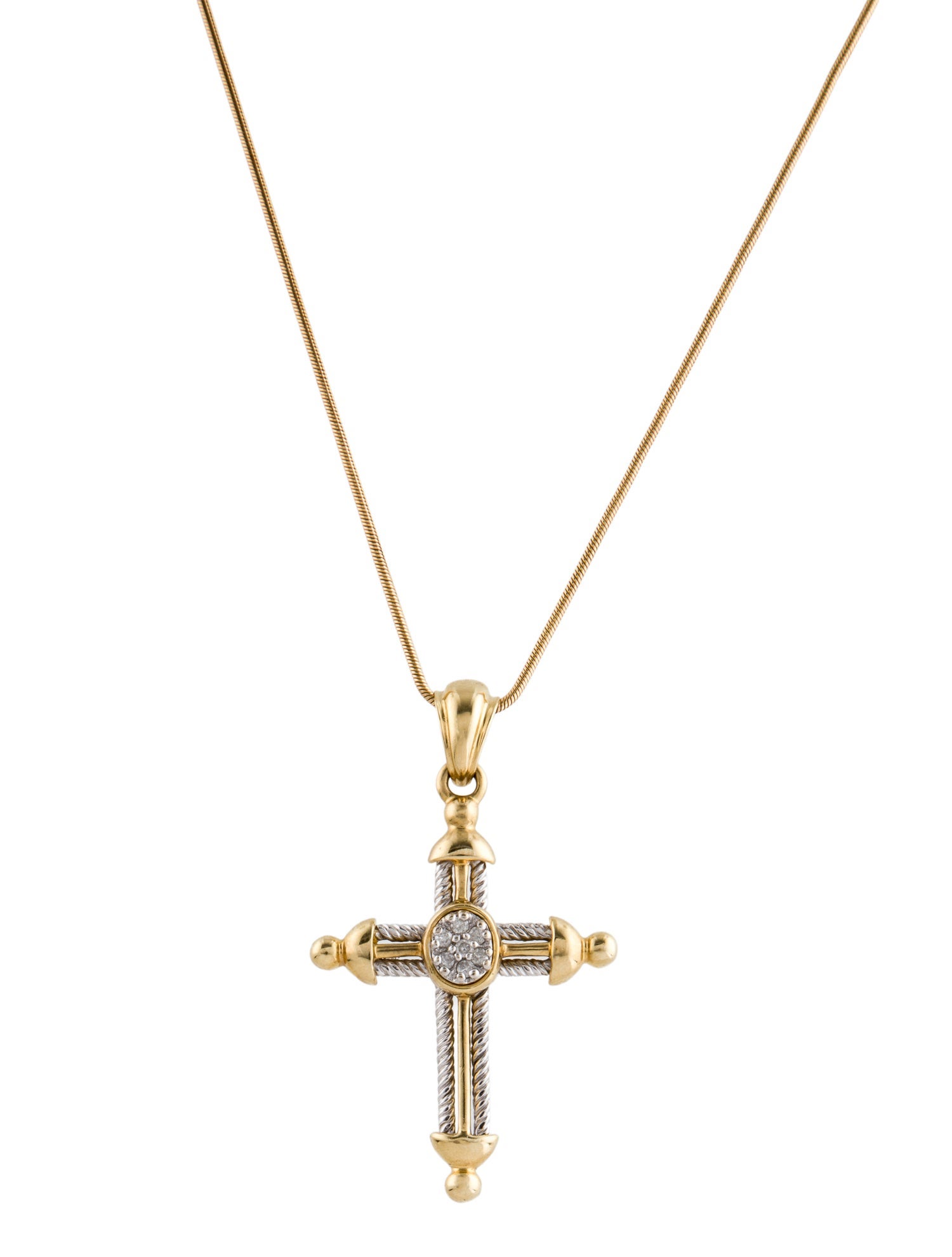 Necklace 14K Two-Tone Diamond Cross Pendant Necklace