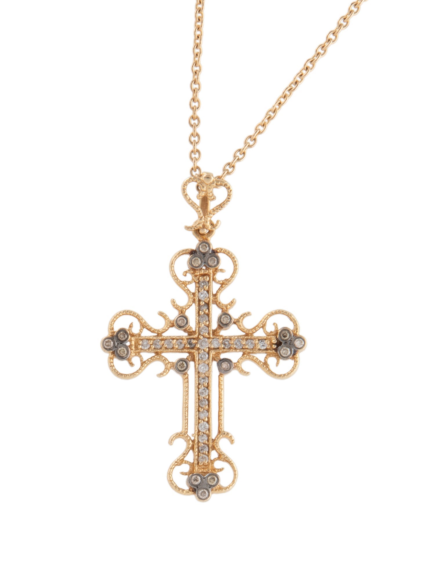 Necklace 14K Diamond Filigree Cross Pendant