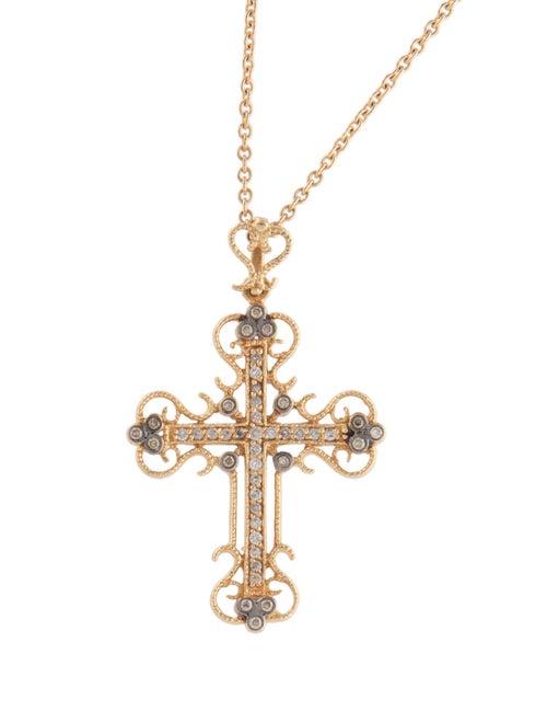 Necklace 14K Diamond Filigree Cross Pendant Necklace