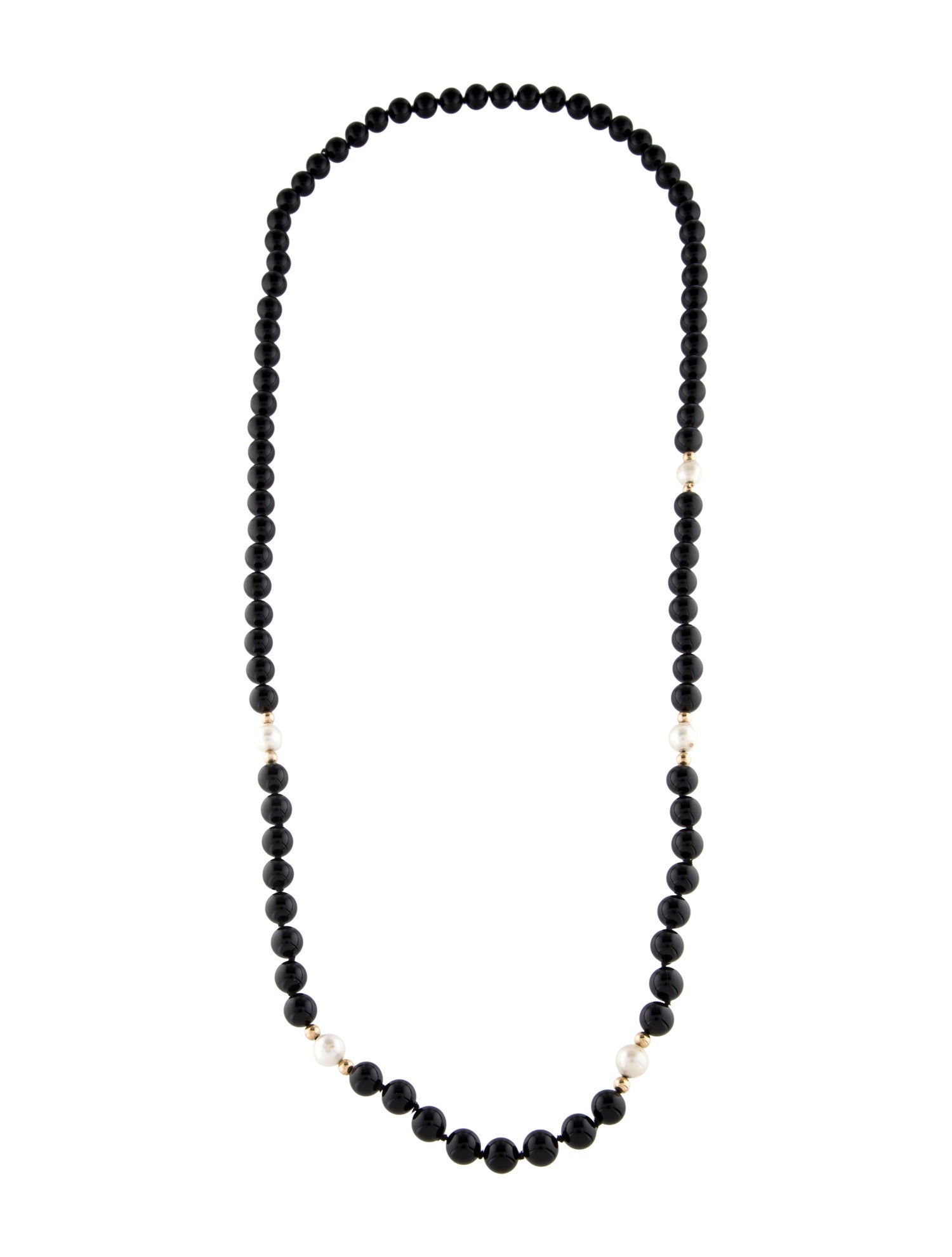 Necklace 14K Pearl & Onyx Bead Strand Necklace