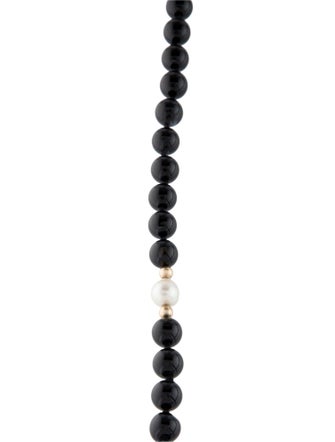 Necklace 14K Pearl & Onyx Bead Strand Necklace
