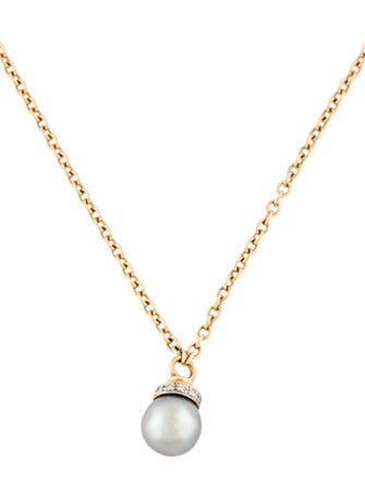 Necklace 14K Pearl & Diamond Pendant Necklace