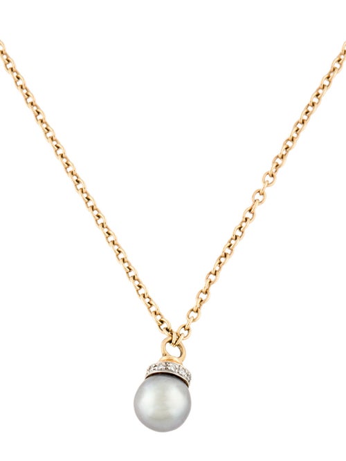 Necklace 14K Pearl & Diamond Pendant Necklace