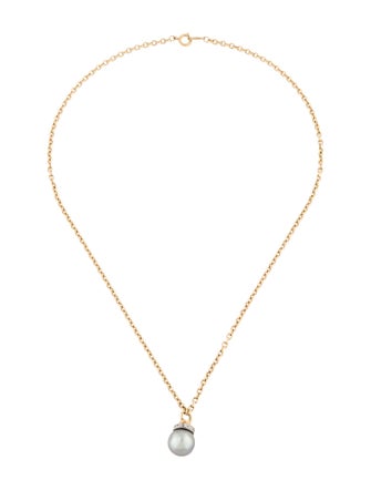 Necklace 14K Pearl & Diamond Pendant Necklace