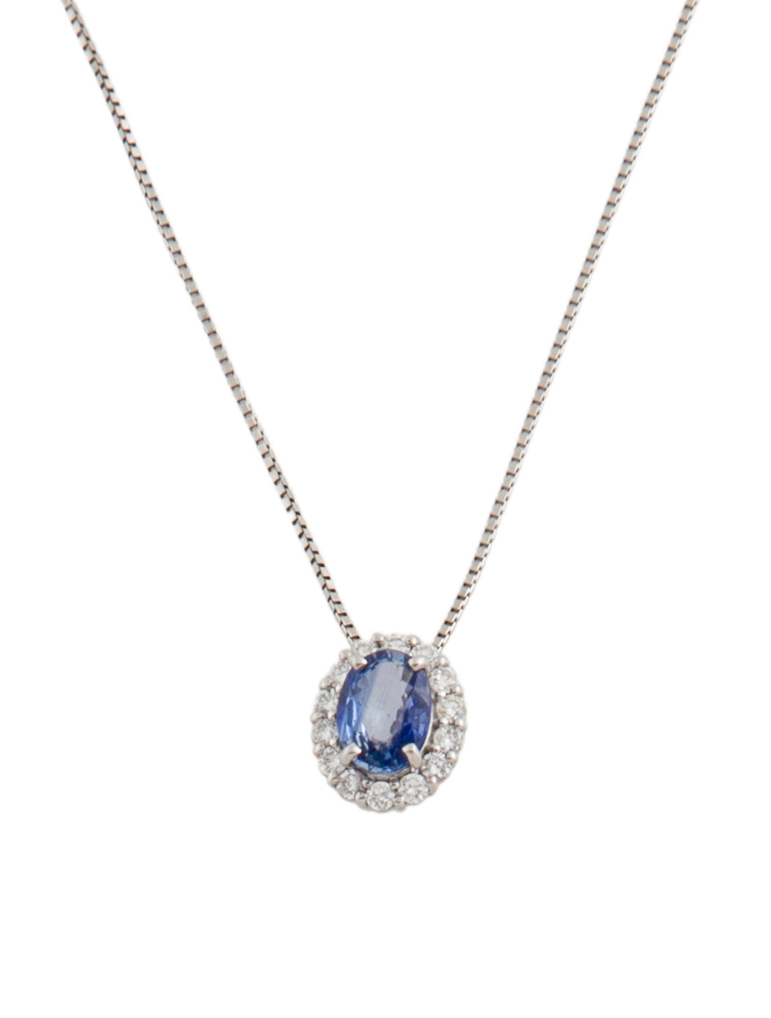 Necklace Platinum Sapphire & Diamond Adjustable Pendant