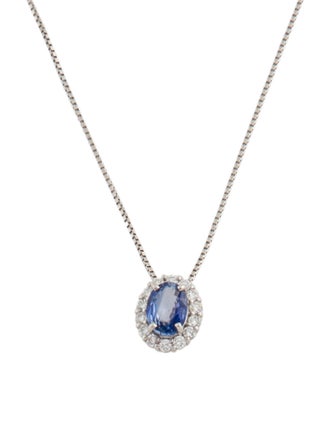Necklace Platinum Sapphire & Diamond Adjustable Pendant Necklace