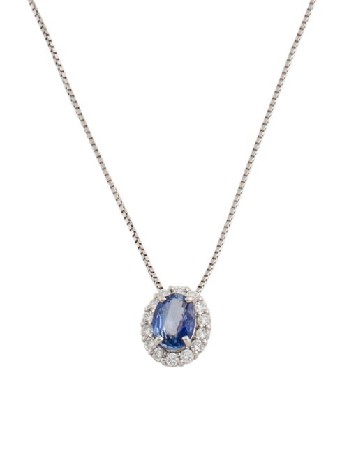 Necklace Platinum Sapphire & Diamond Adjustable Pendant Necklace
