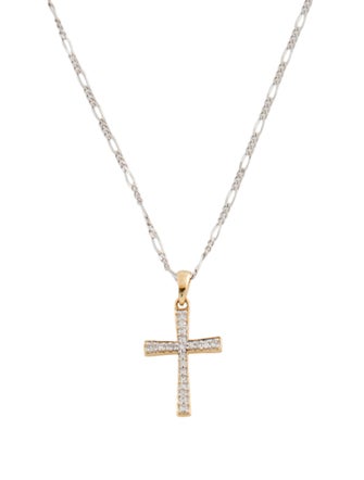 Necklace 18K Two-Tone Diamond Cross Pendant Necklace