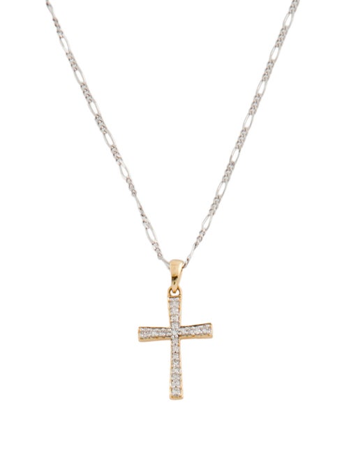 Necklace 18K Two-Tone Diamond Cross Pendant Necklace