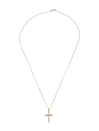 Necklace 18K Two-Tone Diamond Cross Pendant Necklace