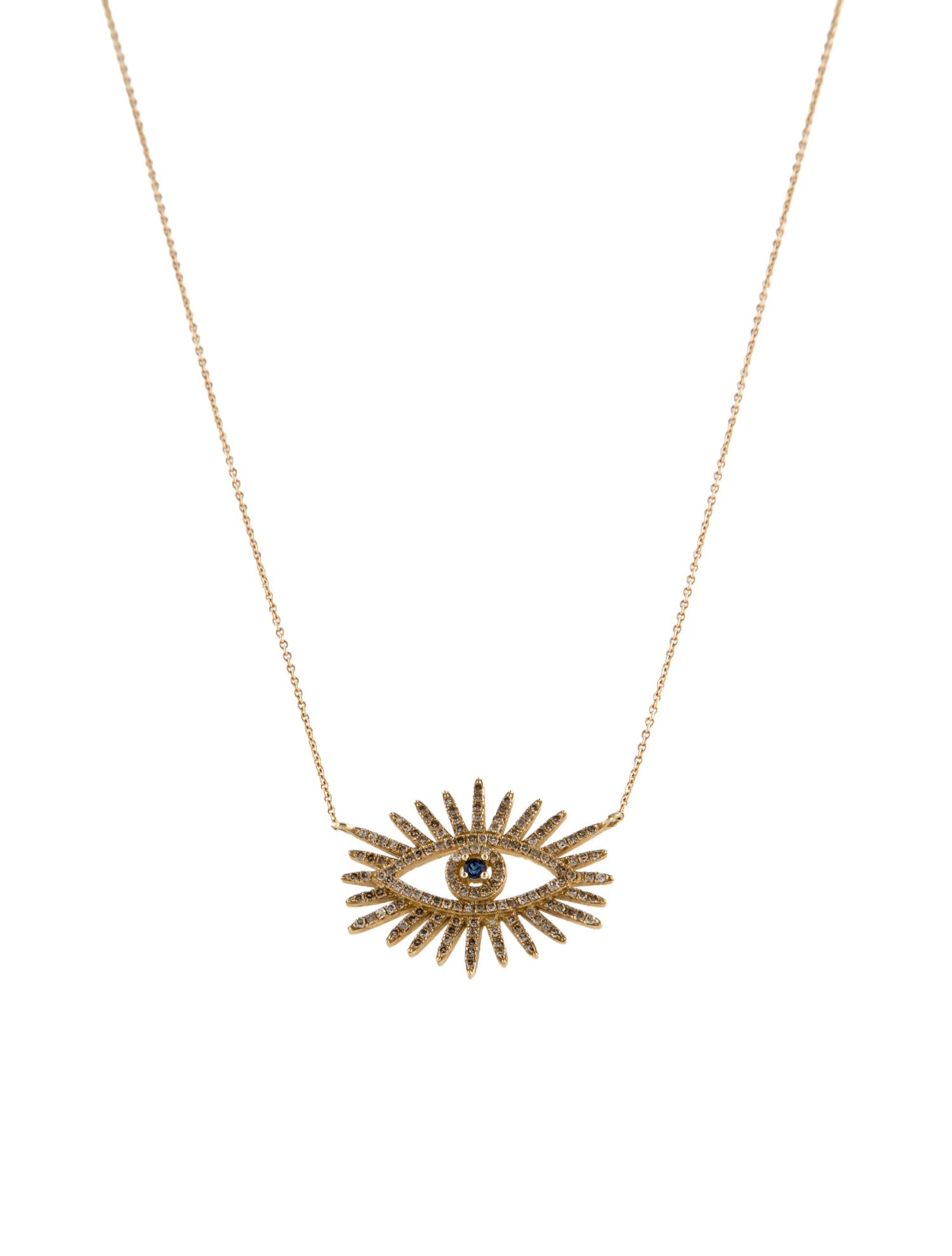 Necklace 14K Diamond & Sapphire Evil Eye Pendant