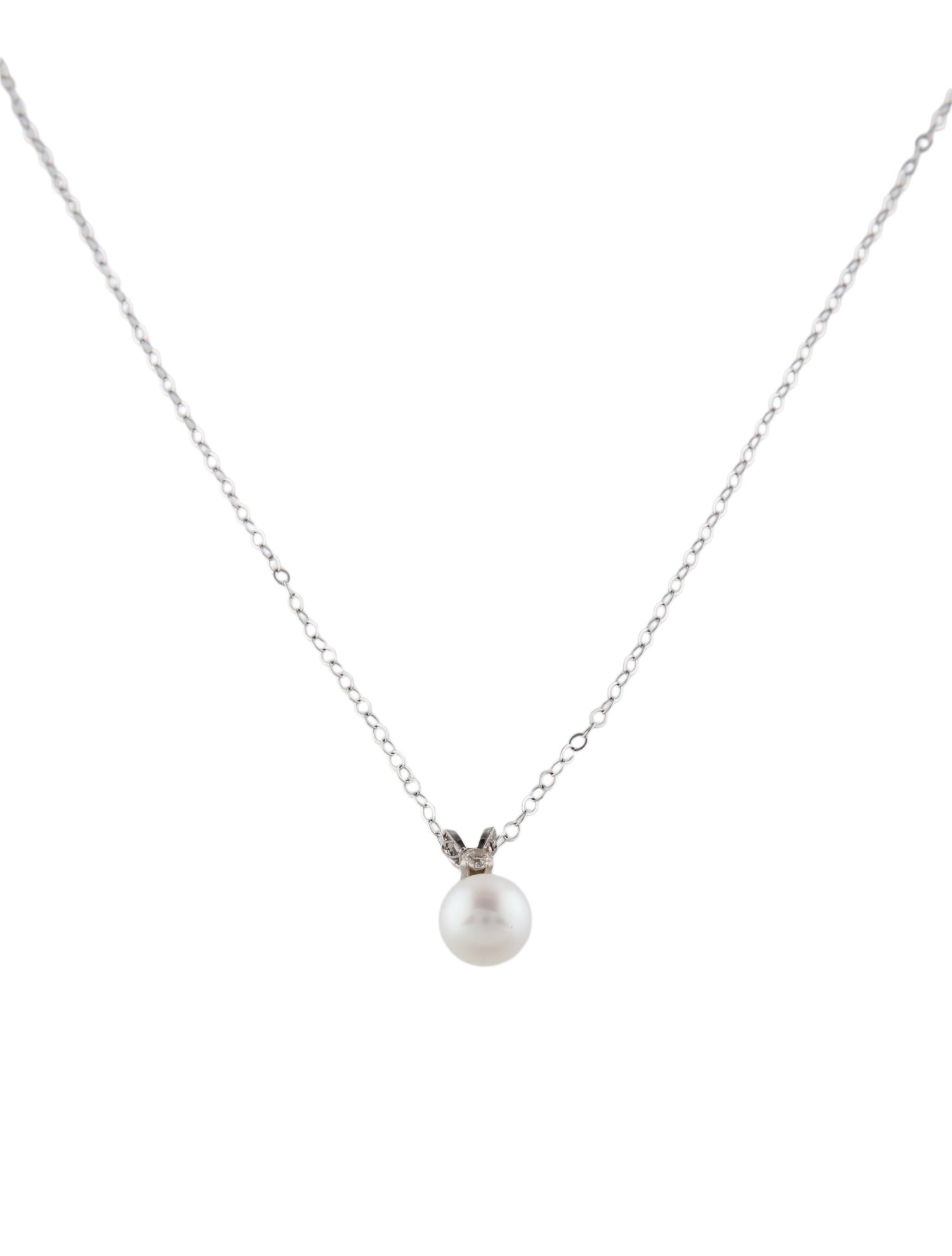 Necklace 14K Pearl & Diamond Pendant Necklace