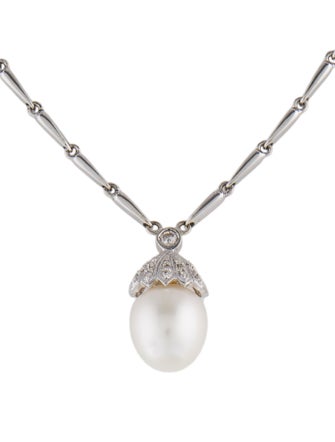 Necklace 14K Pearl & Diamond Pendant Necklace