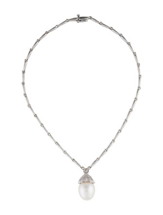 Necklace 14K Pearl & Diamond Pendant Necklace
