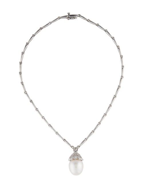 Necklace 14K Pearl & Diamond Pendant Necklace