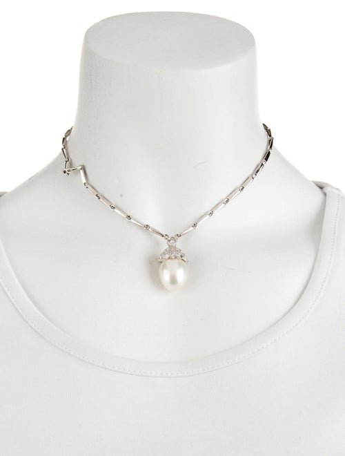 Necklace 14K Pearl & Diamond Pendant Necklace