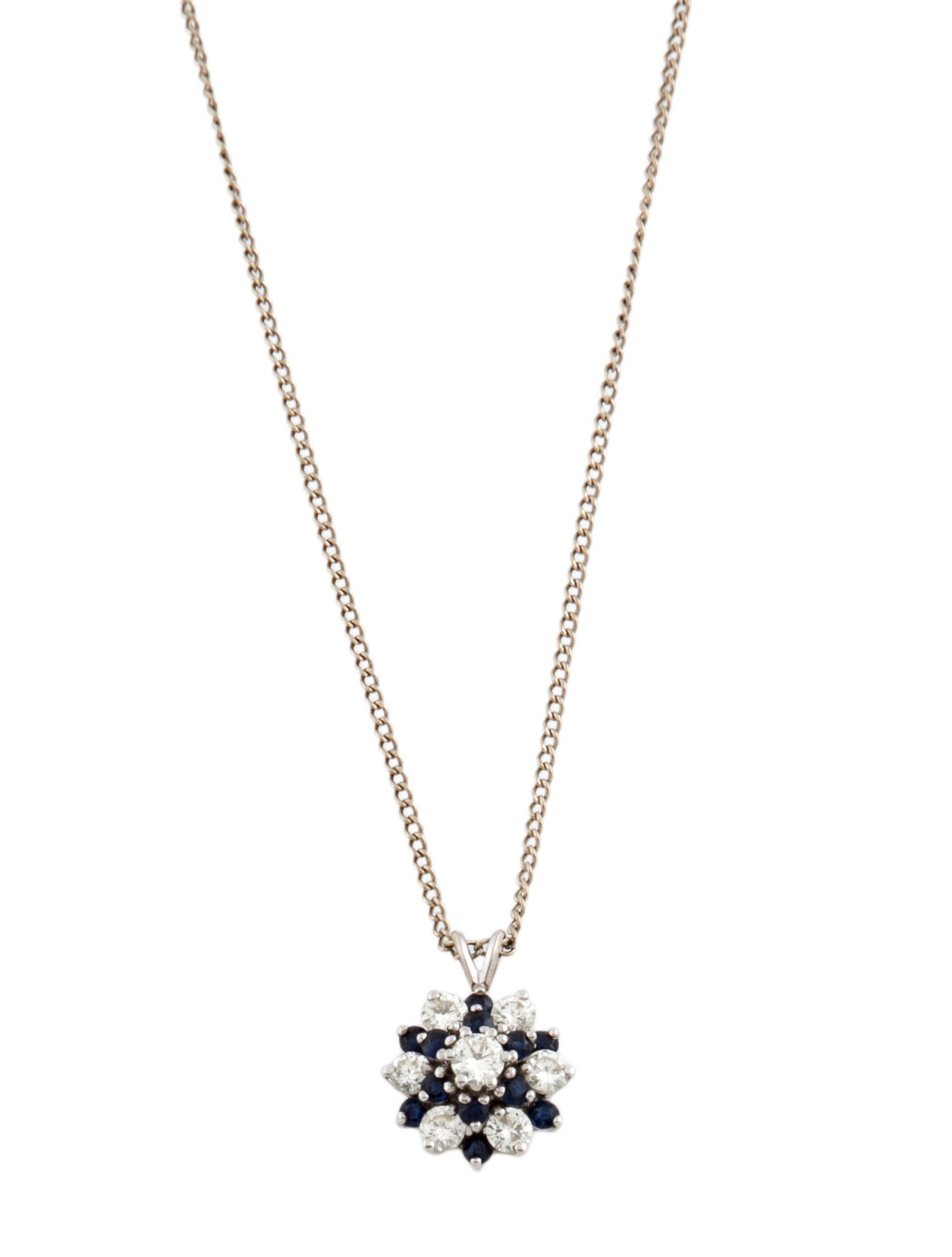 Necklace 14K Diamond & Sapphire Pendant Necklace