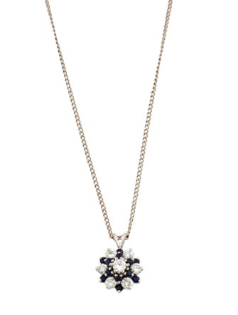 Necklace 14K Diamond & Sapphire Pendant Necklace