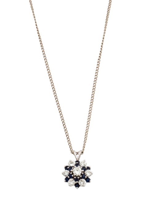 Necklace 14K Diamond & Sapphire Pendant Necklace