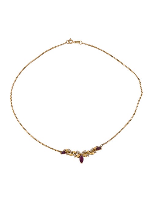 Necklace 18K Ruby & Diamond Pendant Collar Necklace