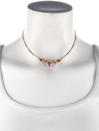 Necklace 18K Ruby & Diamond Pendant Collar Necklace