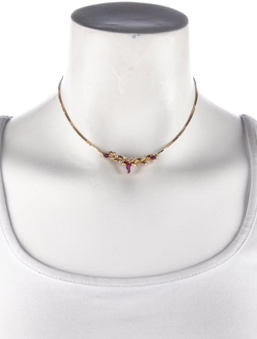 Necklace 18K Ruby & Diamond Pendant Collar Necklace