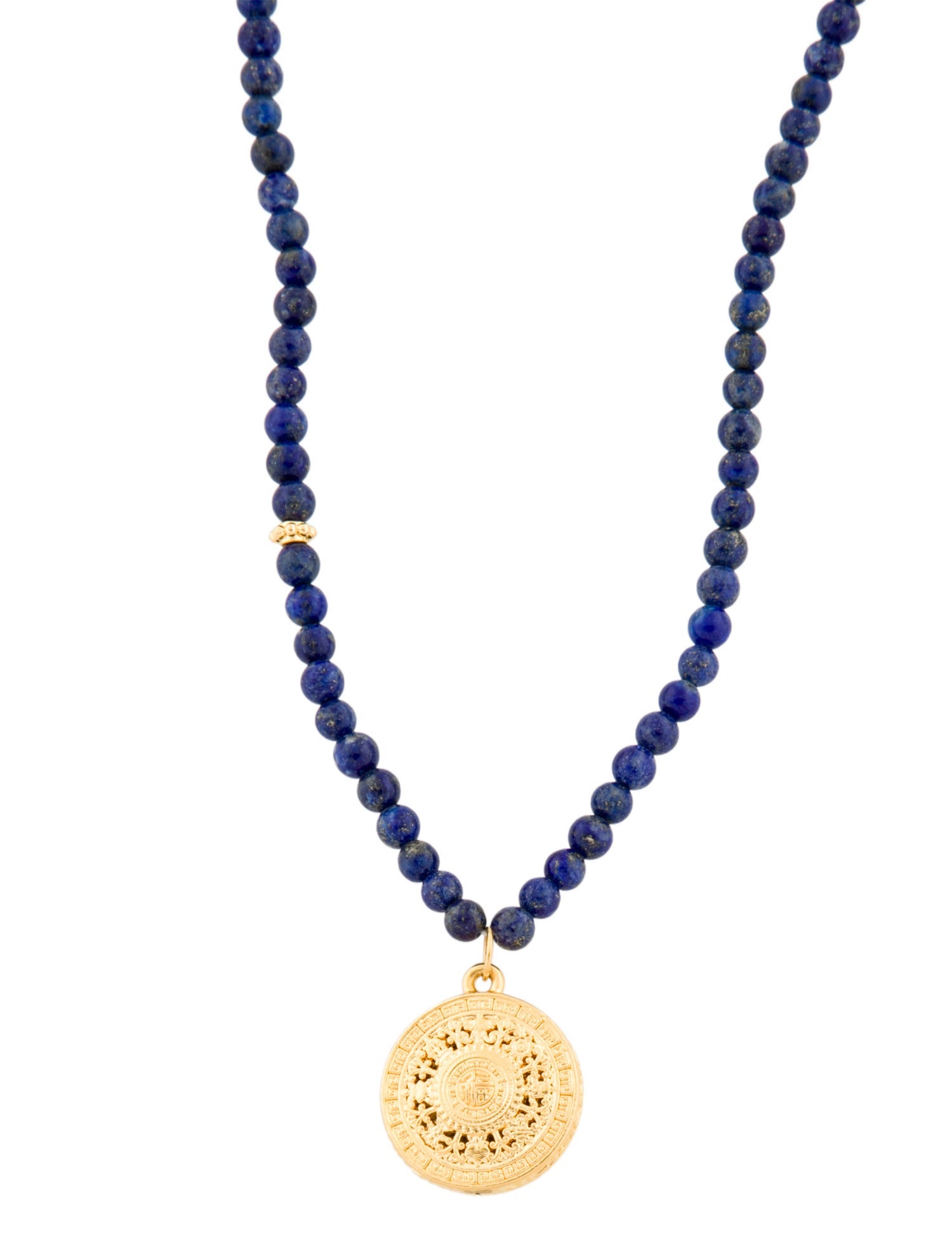 Necklace 24K Lapis Lazuli Bead Strand Pendant