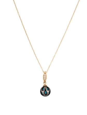 Necklace Galatea 14K Pearl, Turquoise & Diamond Craved Pendant Necklace