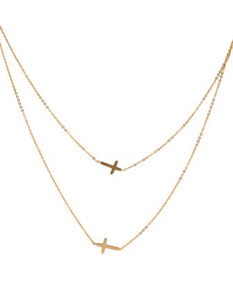 Necklace 14K Cross Double Strand Necklace