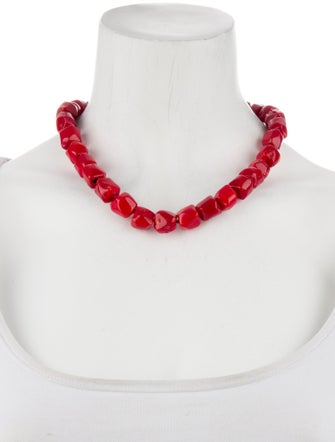 Necklace 14K Dyed Coral Bead Strand Necklace