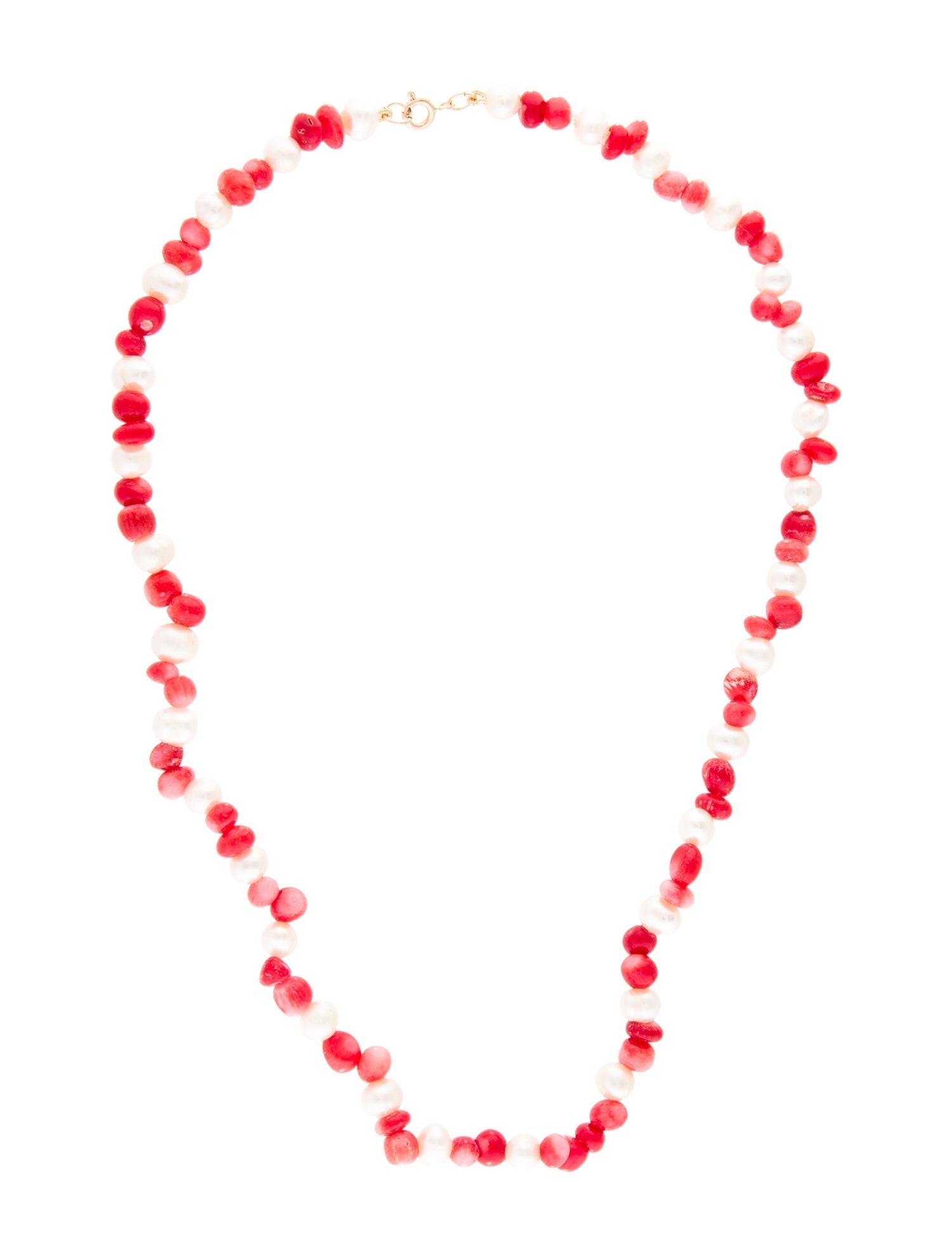 Necklace 14K Dyed Coral & Pearl Bead Strand Necklace