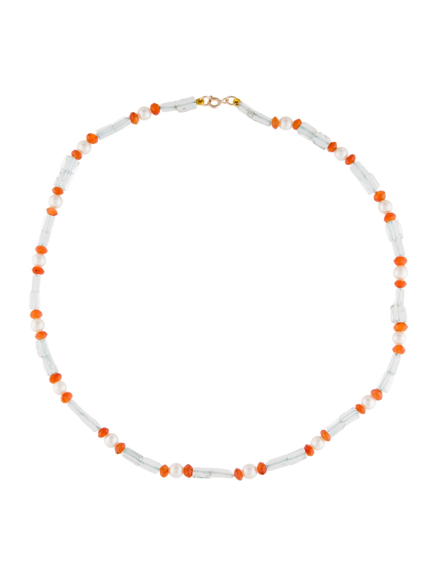 Necklace 14K Pearl, Quartz & Carnelian Bead Strand