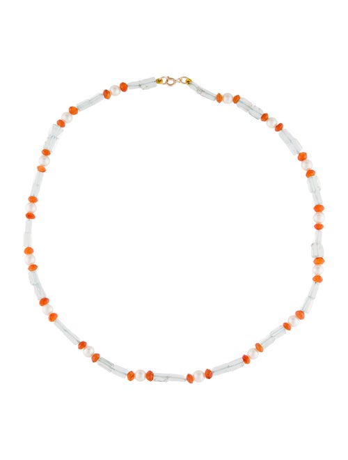Necklace 14K Pearl, Quartz & Carnelian Bead Strand Necklace