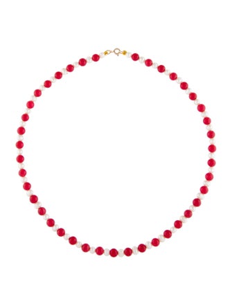 Necklace 14K Pearl, Dyed Quartzite Bead Strand Necklace