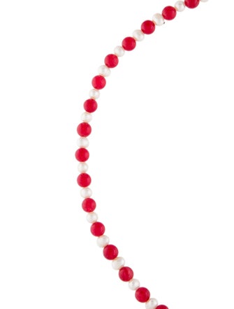 Necklace 14K Pearl, Dyed Quartzite Bead Strand Necklace