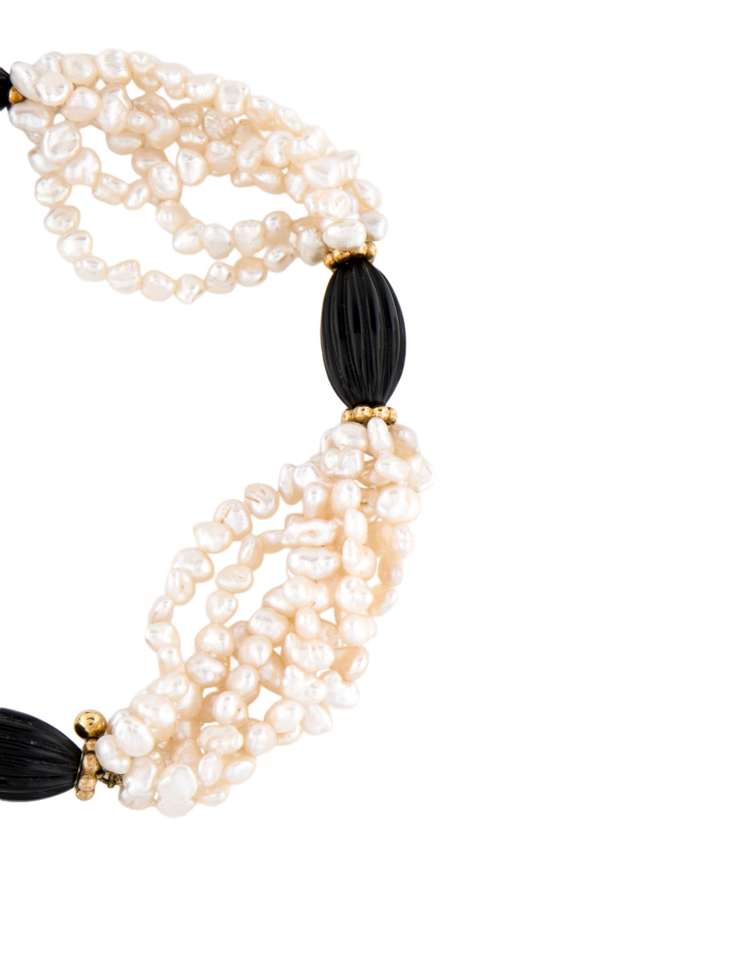 Necklace 18K Pearl & Onyx Station Multistrand Choker