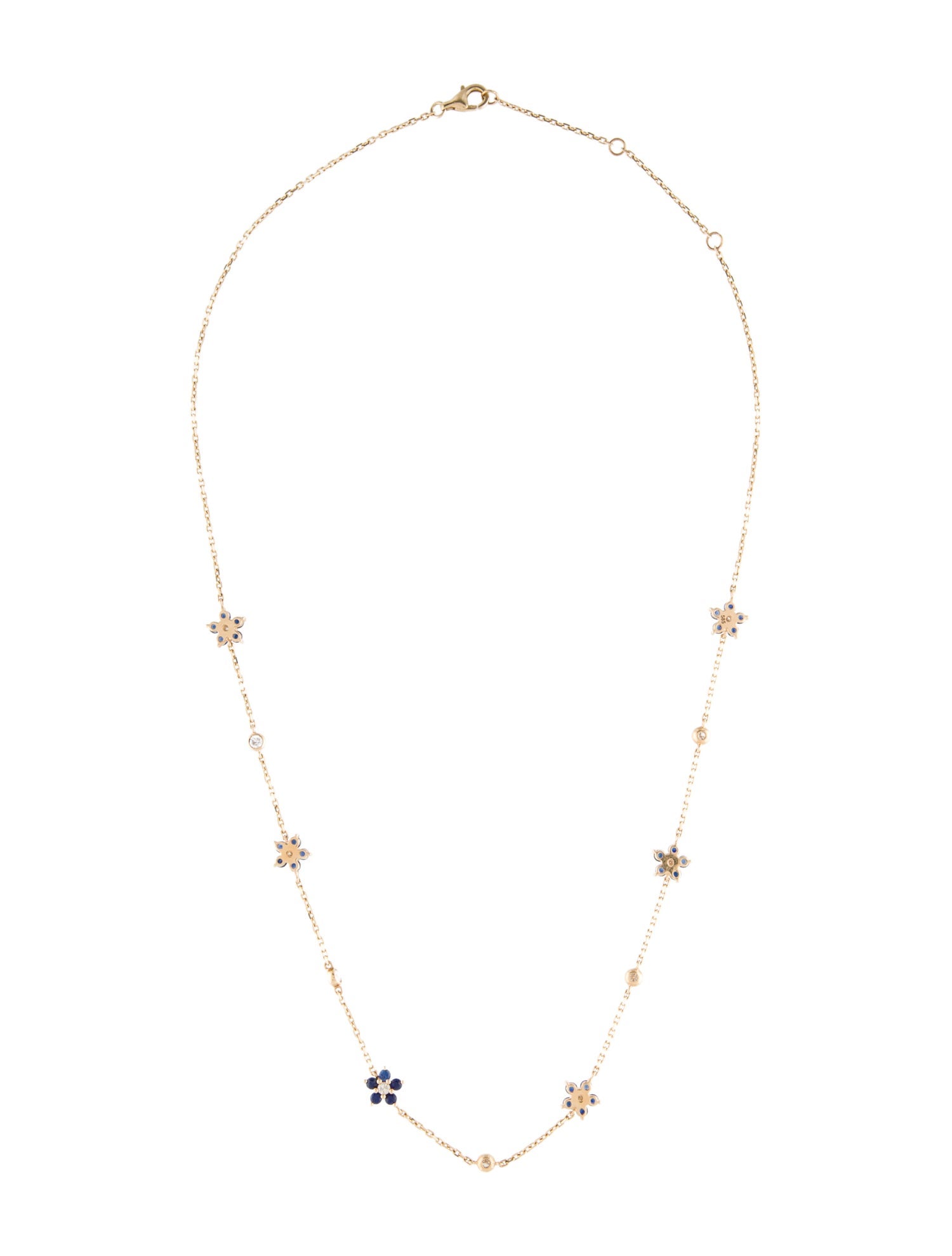 Necklace 14K 1.05ctw Sapphire & Diamond Flower Station Necklace