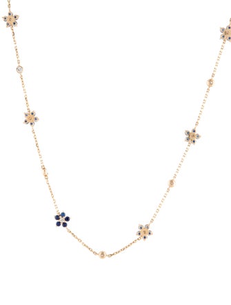 Necklace 14K 1.05ctw Sapphire & Diamond Flower Station Necklace