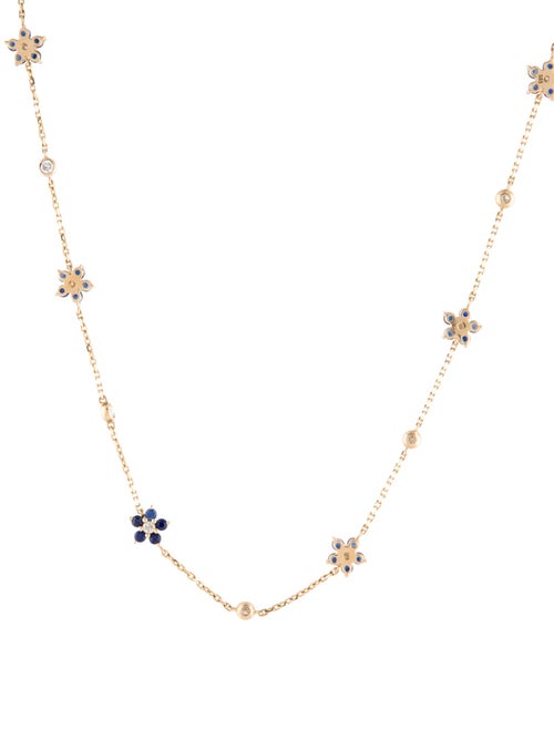 Necklace 14K 1.05ctw Sapphire & Diamond Flower Station Necklace