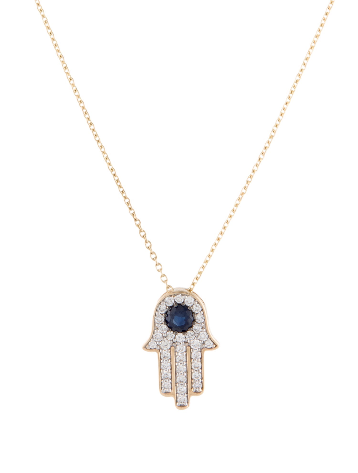 Necklace 14K Sapphire & Diamond Hamsa Pendant Necklace