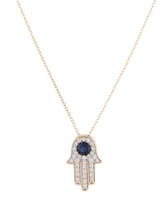 Necklace 14K Sapphire & Diamond Hamsa Pendant Necklace